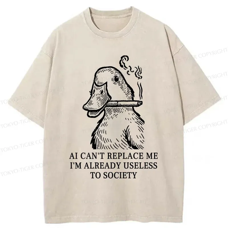 Tokyo-Tiger Smoking Duck Funny Washed T-Shirt