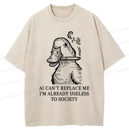 Tokyo-Tiger Smoking Duck Funny Washed T-Shirt