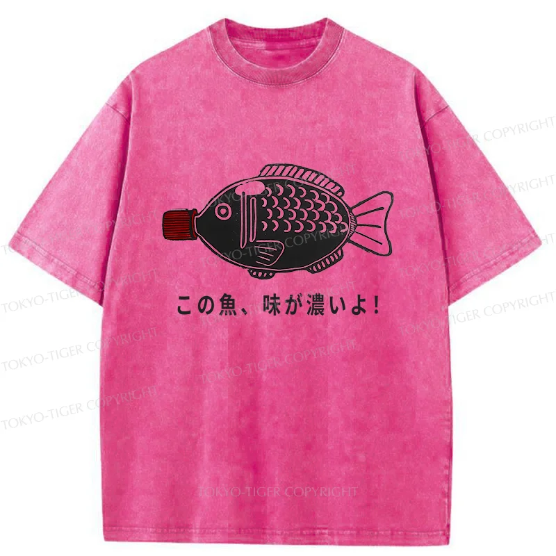 Tokyo-Tiger Fish-shaped Soy Sauce Bottle Washed T-Shirt