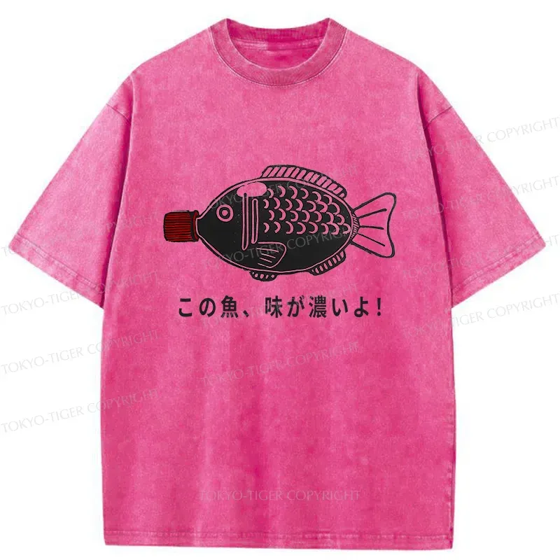 Tokyo-Tiger Fish-shaped Soy Sauce Bottle Washed T-Shirt