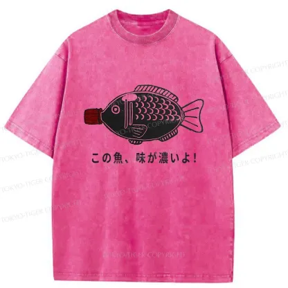 Tokyo-Tiger Fish-shaped Soy Sauce Bottle Washed T-Shirt