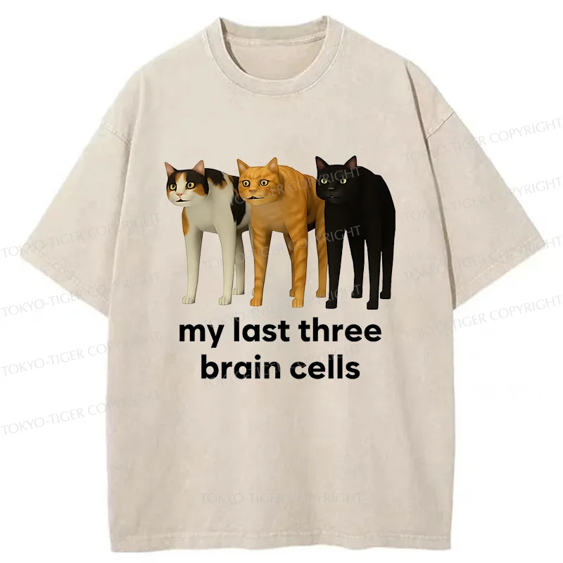 Tokyo-Tiger Brain Cells Cats Washed T-Shirt