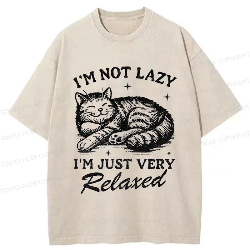 Tokyo-Tiger Lazy Cat Funny Washed T-Shirt
