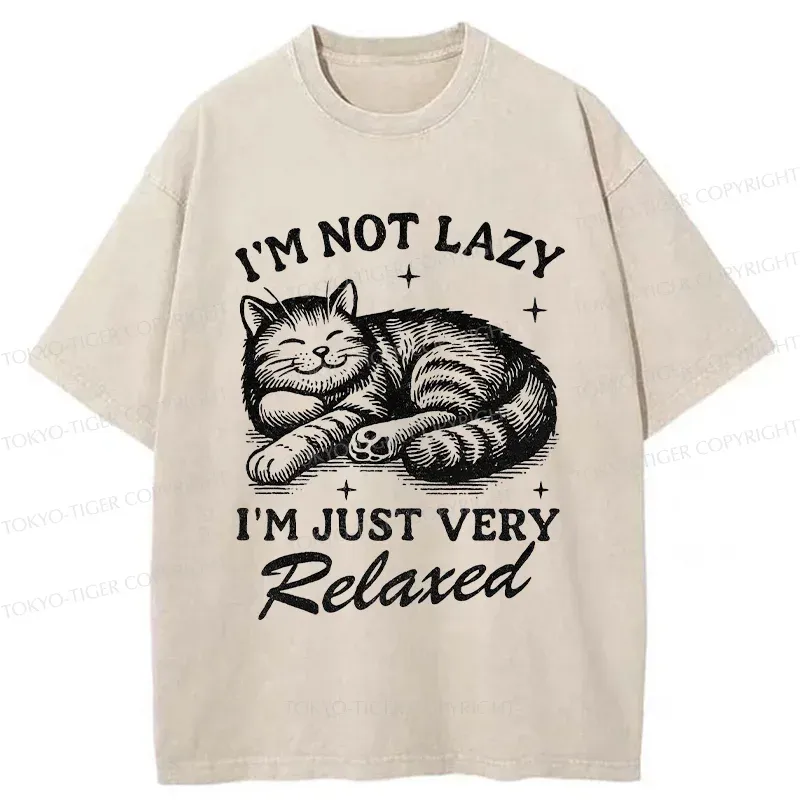 Tokyo-Tiger Lazy Cat Funny Washed T-Shirt