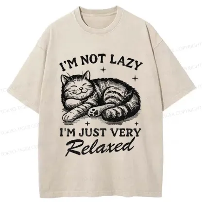 Tokyo-Tiger Lazy Cat Funny Washed T-Shirt