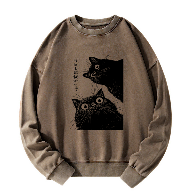 Tokyo-Tiger The Cat Is Watching Today Washed Sweatshirt