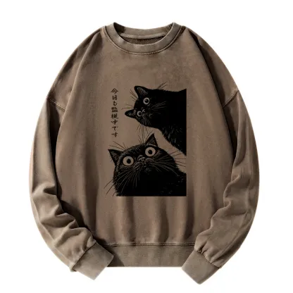 Tokyo-Tiger The Cat Is Watching Today Washed Sweatshirt
