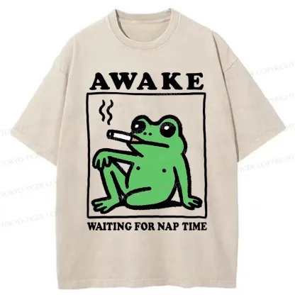 Tokyo-Tiger Frog Waiting For A Nap Washed T-Shirt