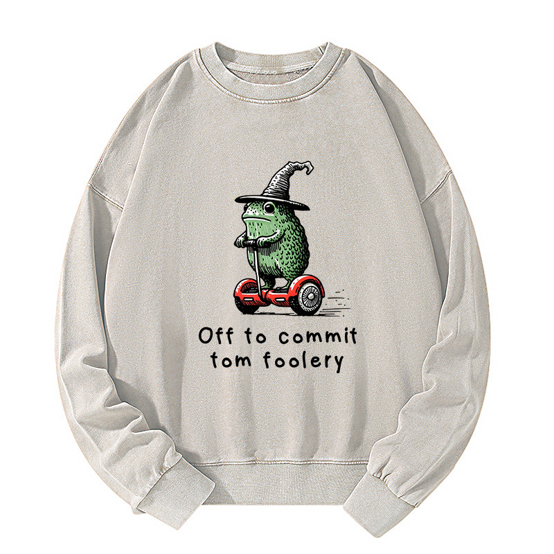 Tokyo-Tiger Frog Riding A Balance Scooter Washed Sweatshirt
