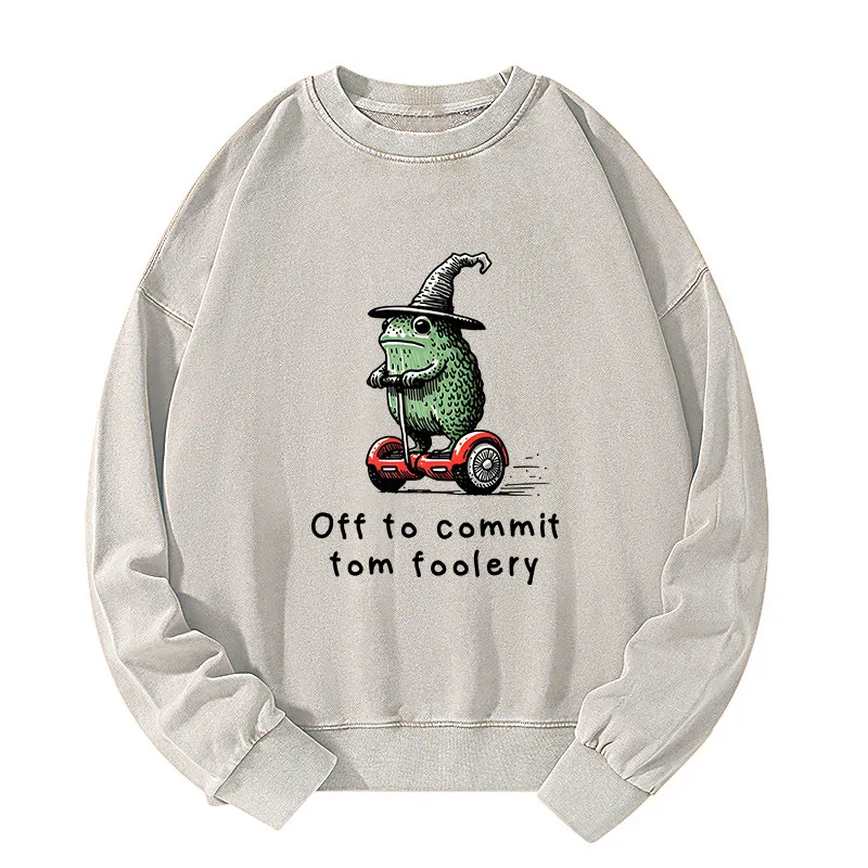 Tokyo-Tiger Frog Riding A Balance Scooter Washed Sweatshirt