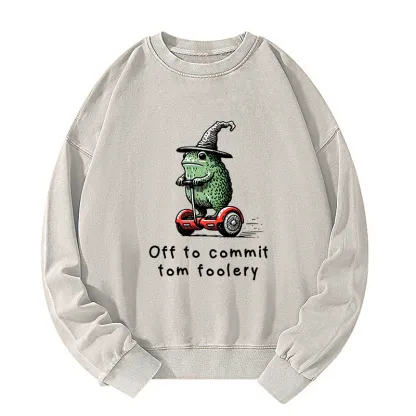 Tokyo-Tiger Frog Riding A Balance Scooter Washed Sweatshirt