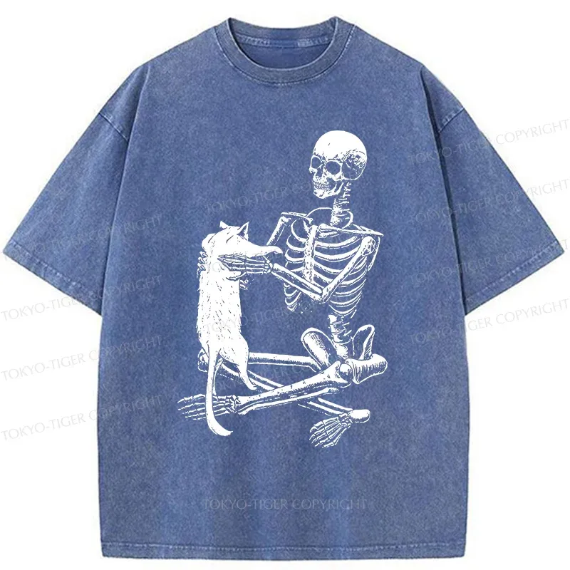 Tokyo-Tiger Skeleton And His Cat Washed T-Shirt