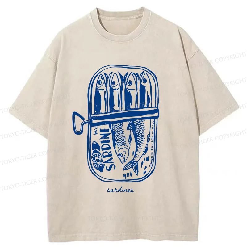 Tokyo-Tiger Woodcut Sardines Washed T-Shirt
