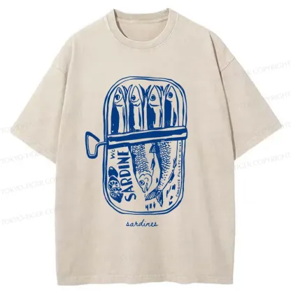 Tokyo-Tiger Woodcut Sardines Washed T-Shirt