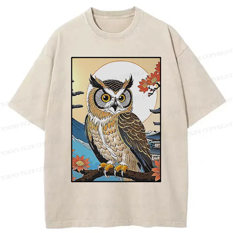 Tokyo-Tiger Owl Ukiyo-e Washed T-Shirt