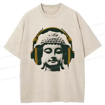 Tokyo-Tiger Buddha Listening To Music Washed T-Shirt