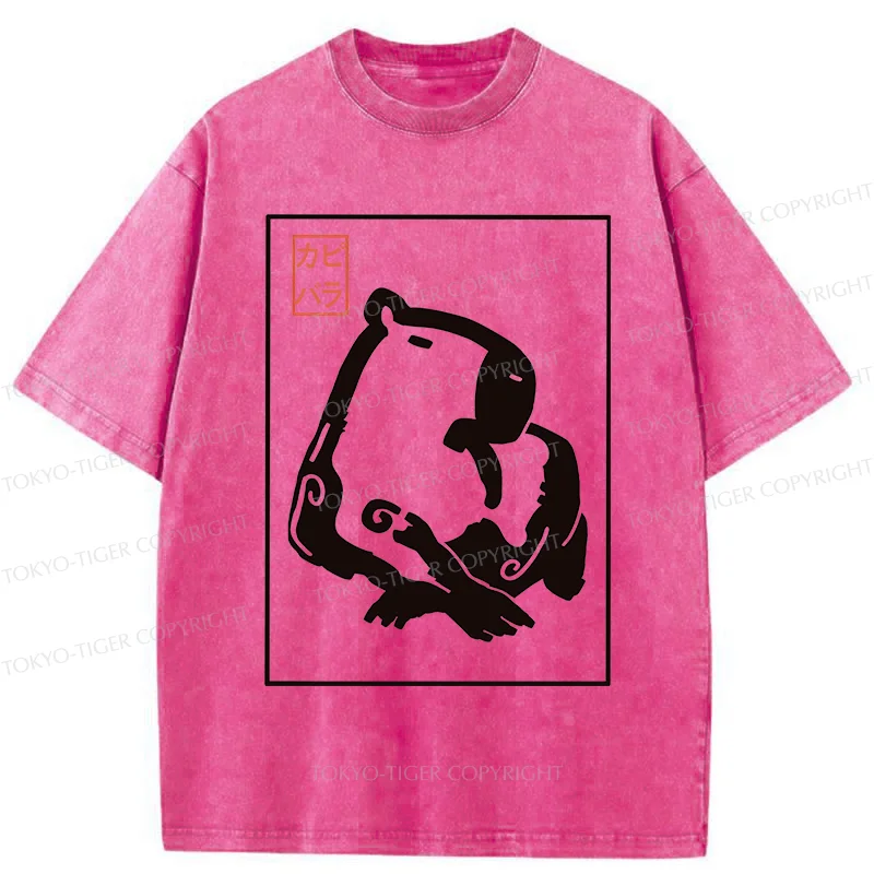 Tokyo-Tiger Woodblock Print Capybara Washed T-Shirt