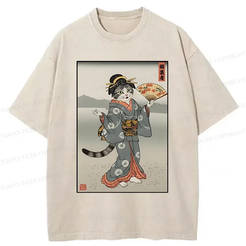 Tokyo-Tiger Cat Geisha Washed T-Shirt