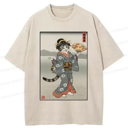 Tokyo-Tiger Cat Geisha Washed T-Shirt