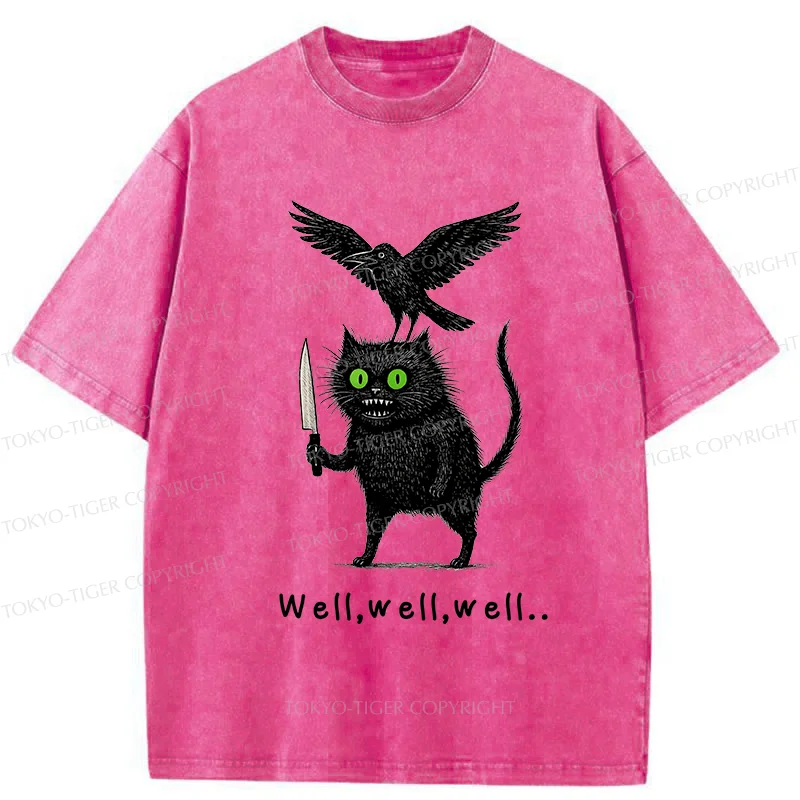 Tokyo-Tiger Crow And Black Cat Washed T-Shirt