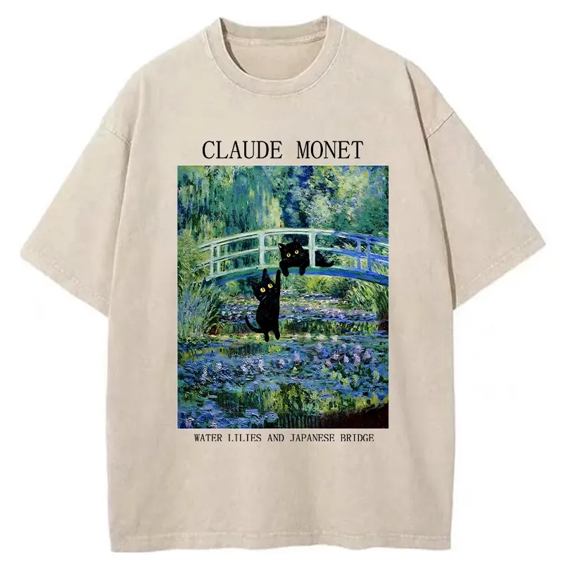 Tokyo-Tiger Water Lilies And Japanese Bridge Washed T-Shirt