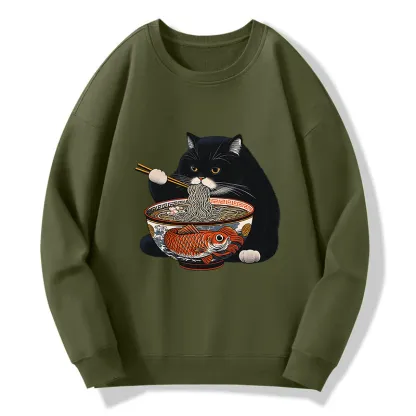 Tokyo-Tiger Fat Cat Eating Ramen Classic Sweatshirt