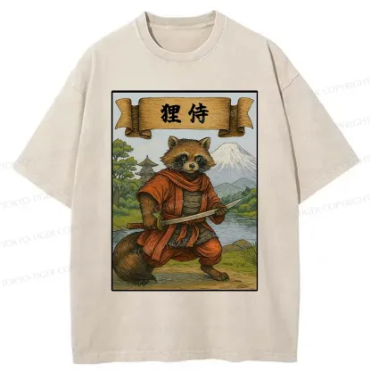 Tokyo-Tiger Raccoon Samurai Japan Washed T-Shirt