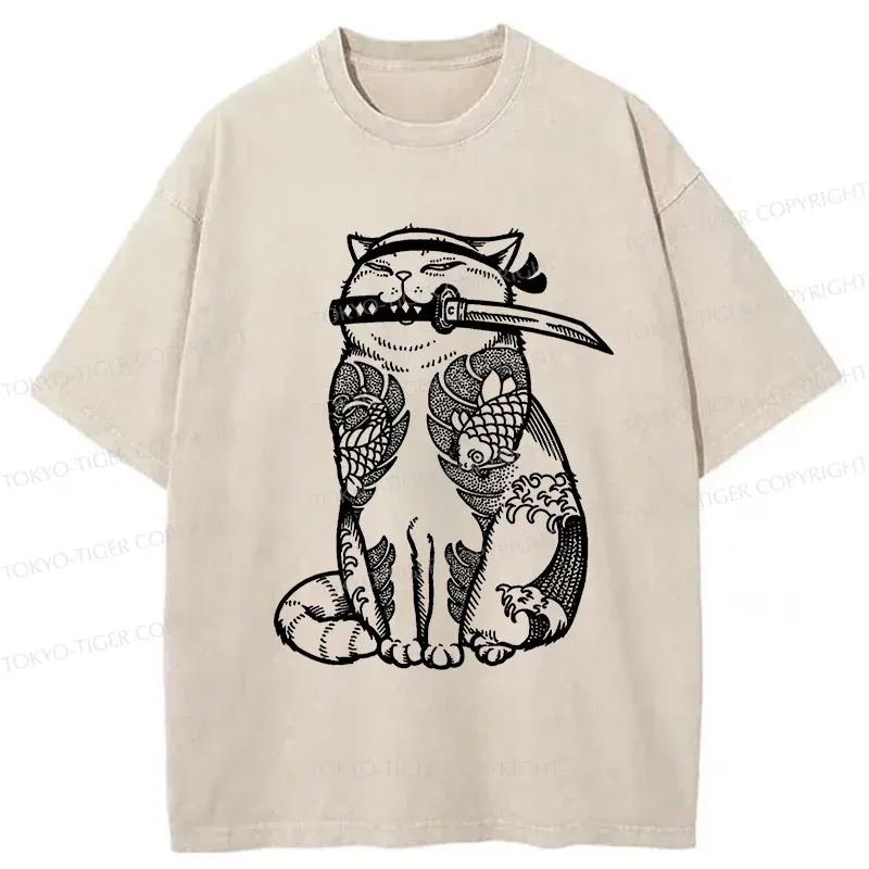 Tokyo-Tiger Tattoo Cat Washed T-Shirt