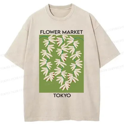Tokyo-Tiger Flower Market Simplicity Washed T-Shirt