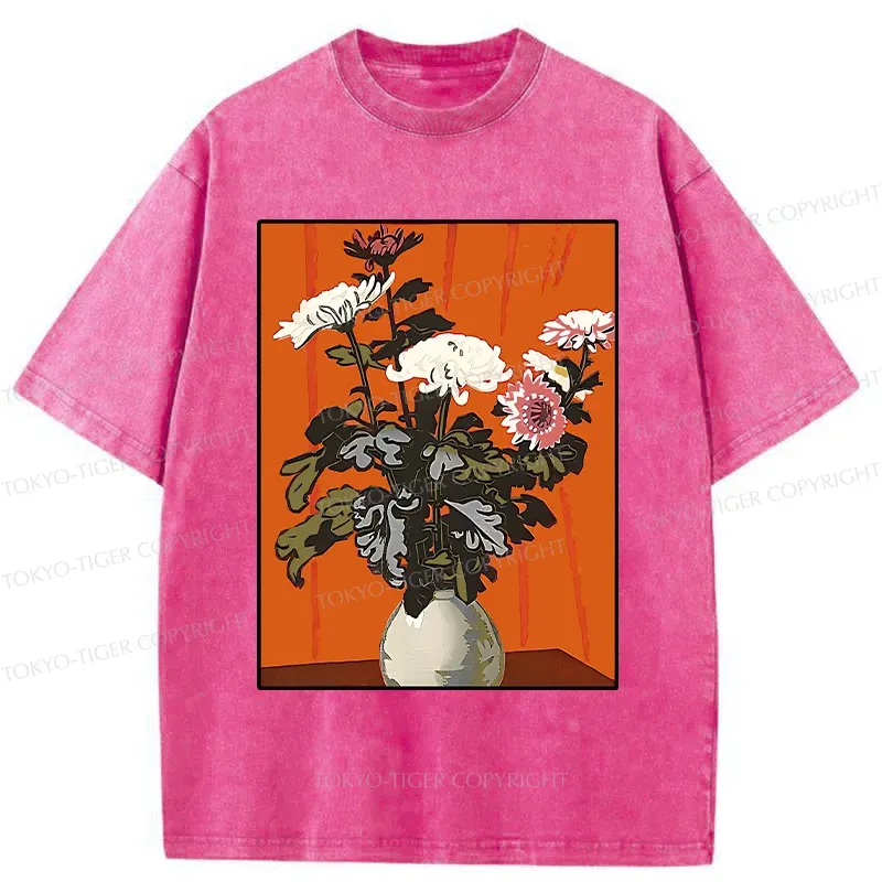 Tokyo-Tiger Japanese Flowers Washed T-Shirt Sale