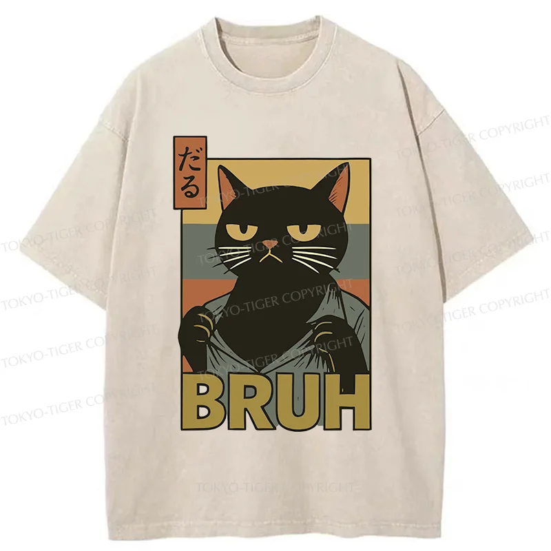 Tokyo-Tiger Black Cat Bruh Washed T-Shirt