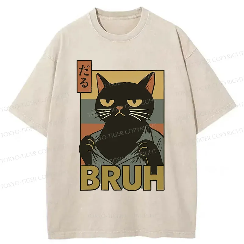Tokyo-Tiger Black Cat Bruh Washed T-Shirt