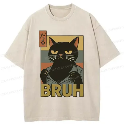 Tokyo-Tiger Black Cat Bruh Washed T-Shirt