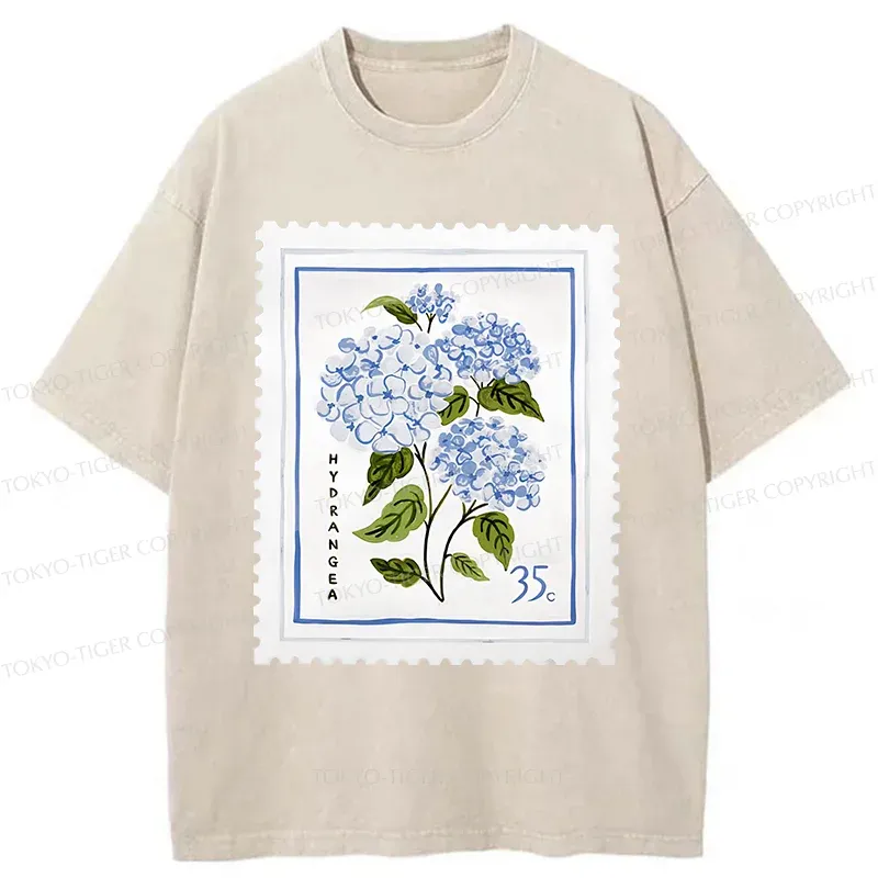 Tokyo-Tiger Hydrangea Stamp Washed T-Shirt