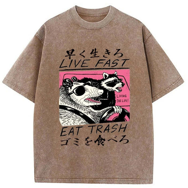 Tokyo-Tiger Live Fast  Eat Trash Washed T-Shirt