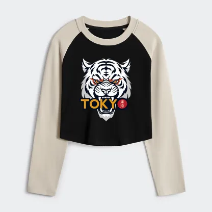 Tokyo-Tiger Logo Women's Crop Raglan T-Shirt