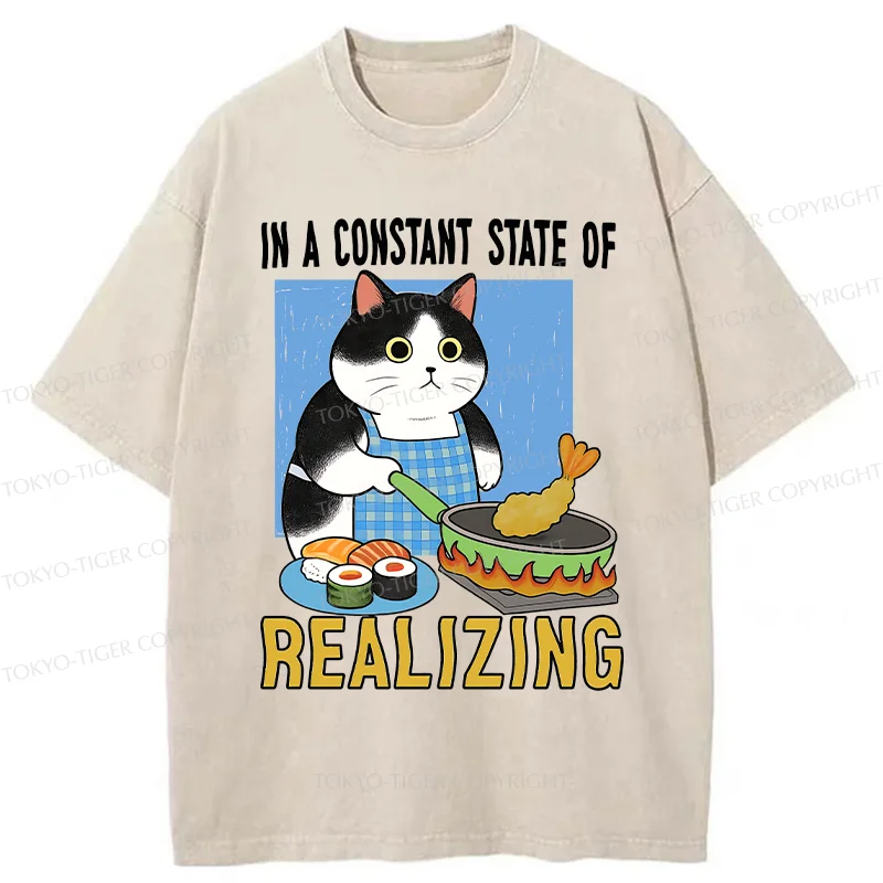 Tokyo-Tiger Cat Cooking Washed T-Shirt