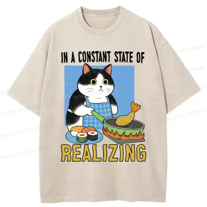 Tokyo-Tiger Cat Cooking Washed T-Shirt