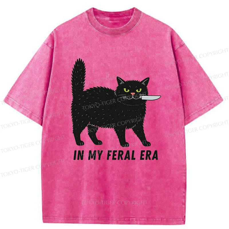 Tokyo-Tiger Black Cat With A Knife Washed T-Shirt