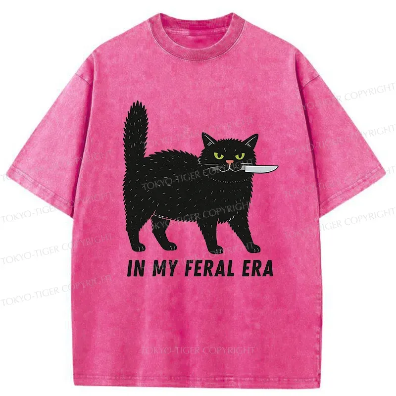 Tokyo-Tiger Black Cat With A Knife Washed T-Shirt