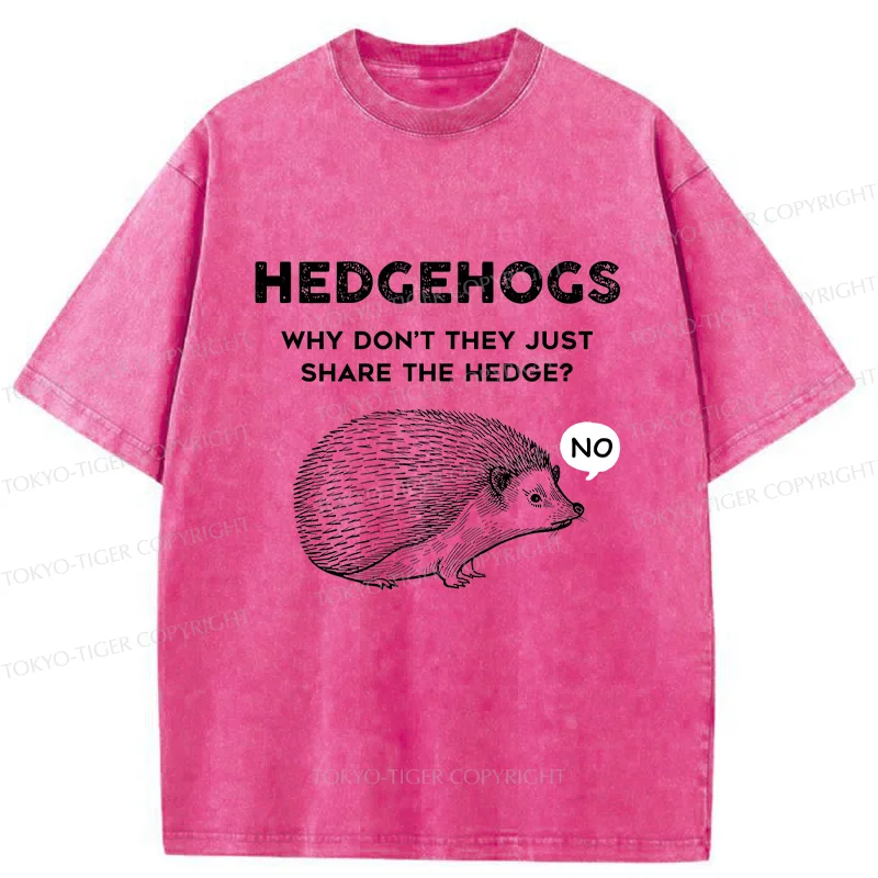 Tokyo-Tiger Funny Hedgehog Washed T-Shirt