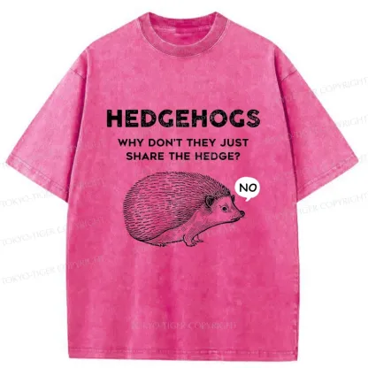 Tokyo-Tiger Funny Hedgehog Washed T-Shirt