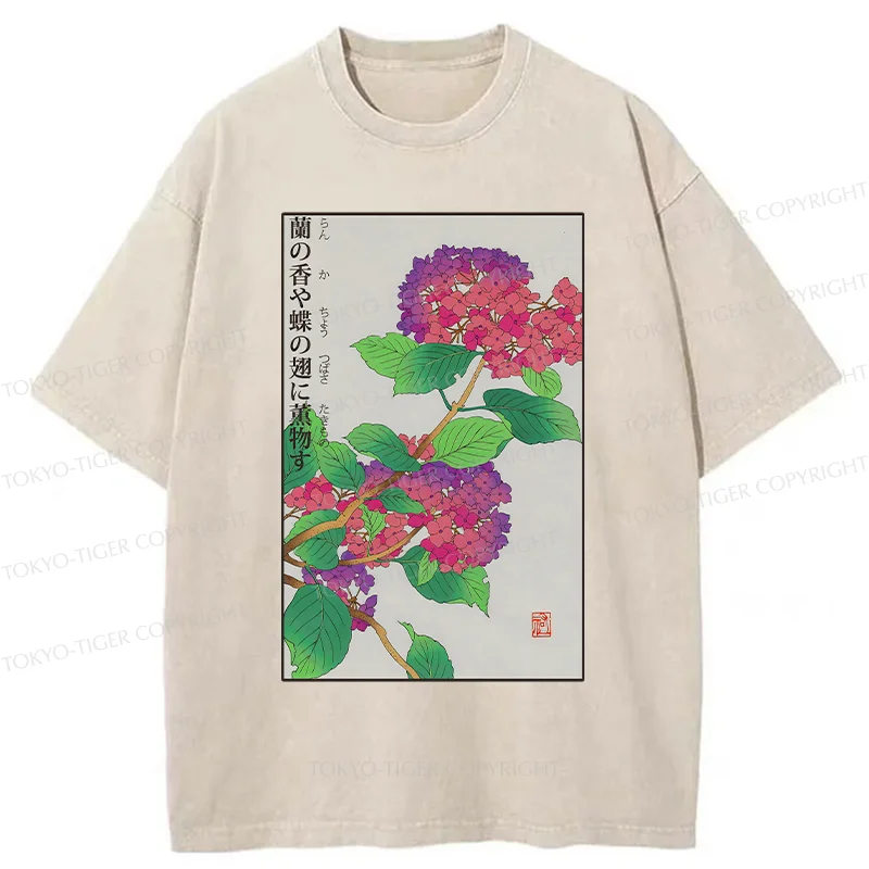 Tokyo-Tiger Purple Hydrangea Washed T-Shirt