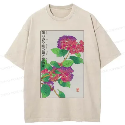 Tokyo-Tiger Purple Hydrangea Washed T-Shirt