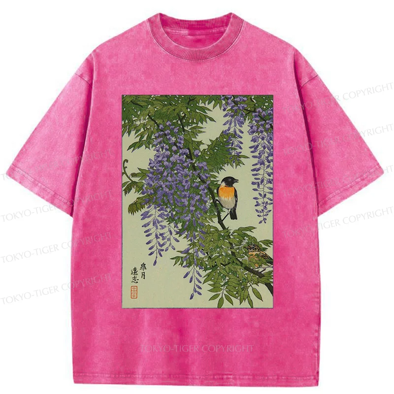 Tokyo-Tiger Wisteria Painting Washed T-Shirt