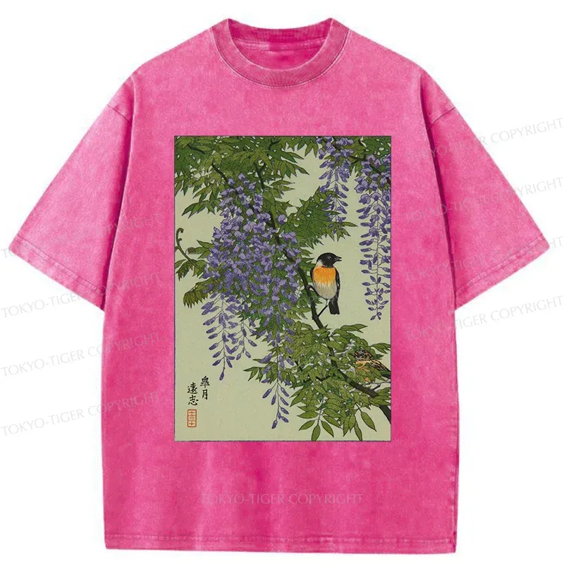 Tokyo-Tiger Wisteria Painting Washed T-Shirt