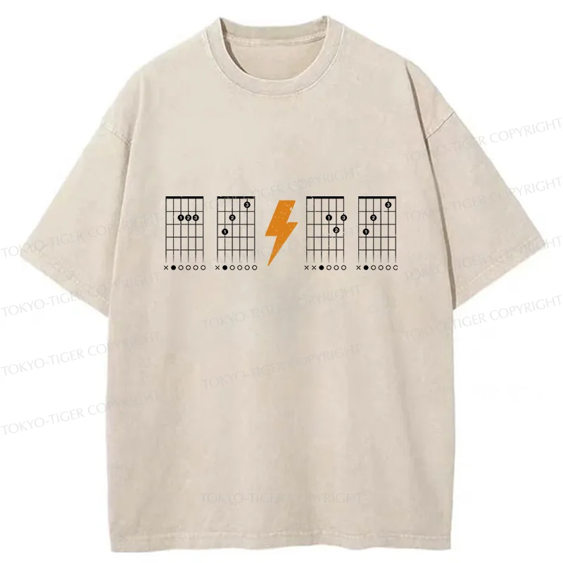 Tokyo-Tiger Funny Guitar Chords Washed T-Shirt