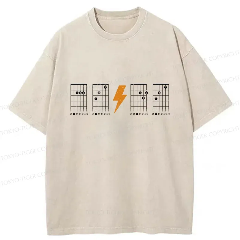 Tokyo-Tiger Funny Guitar Chords Washed T-Shirt