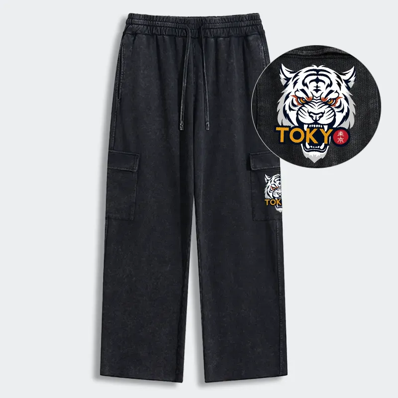 Tokyo-Tiger Logo Washed Utility Sweatpants