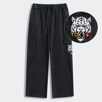 Tokyo-Tiger Logo Washed Utility Sweatpants